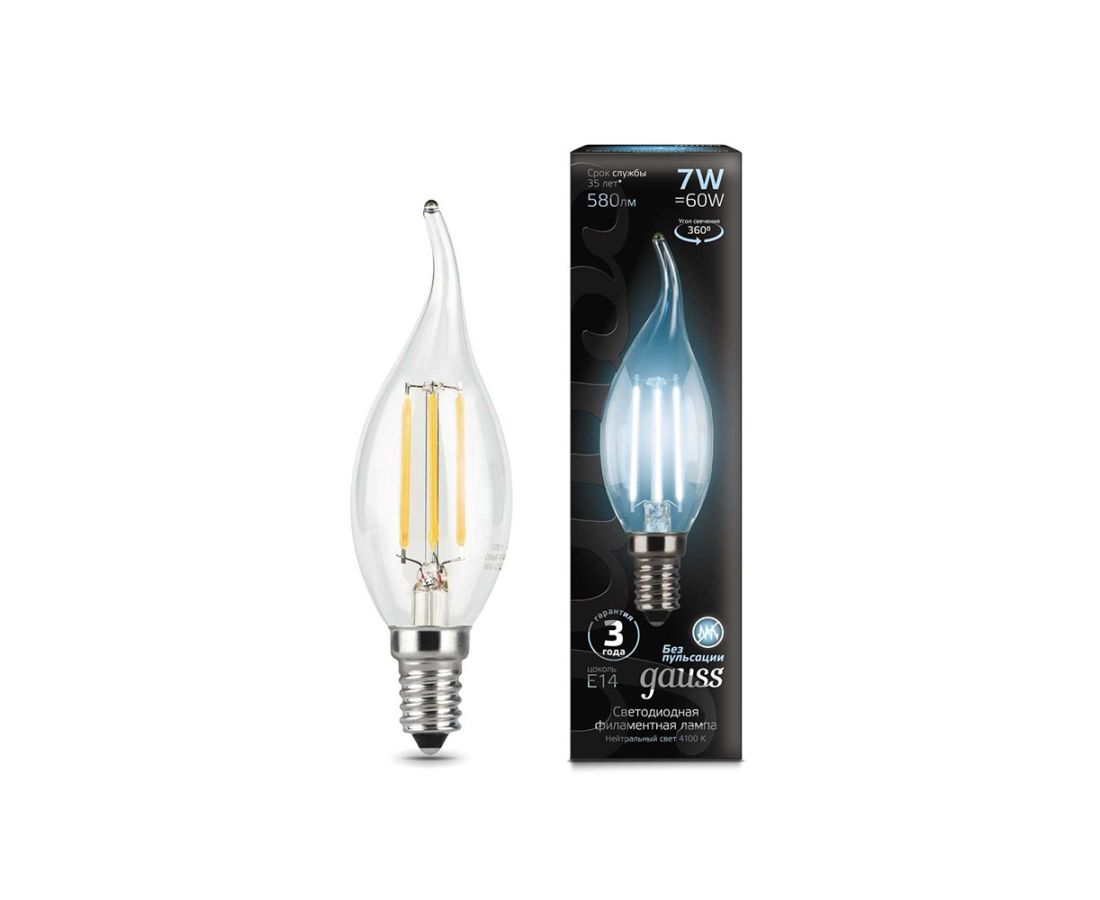 ნათურა Candle in the wind 7W 580lm 4100K Gauss Filament — ნათურა და ვაზნა